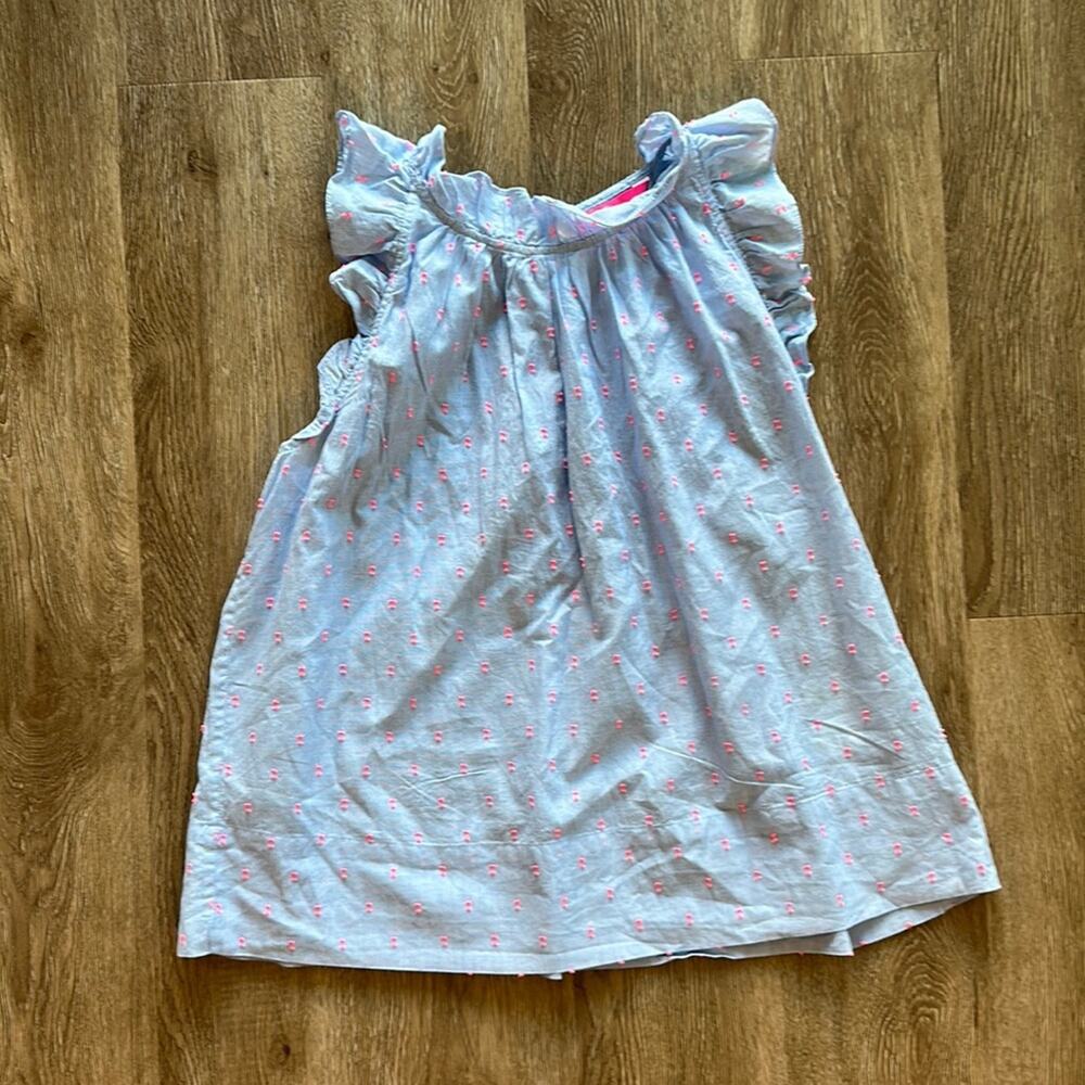 Lilly Pulitzer Kirstin Ruffle Tank Top Chambray Blue Pink Accents Small Preppy